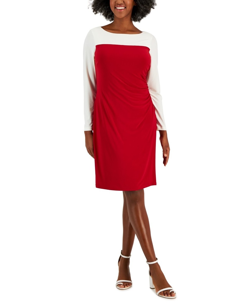 KASPER NWT Ginger Colorblocked Midi Shift Dress Red Ivory Size M MSRP $89 |  eBay