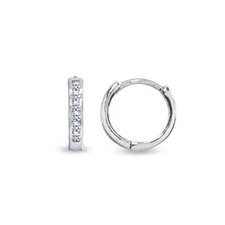 Sterling Silver Tiny Small 13mm Channel-set CZ Round Huggie Hoop Earrings