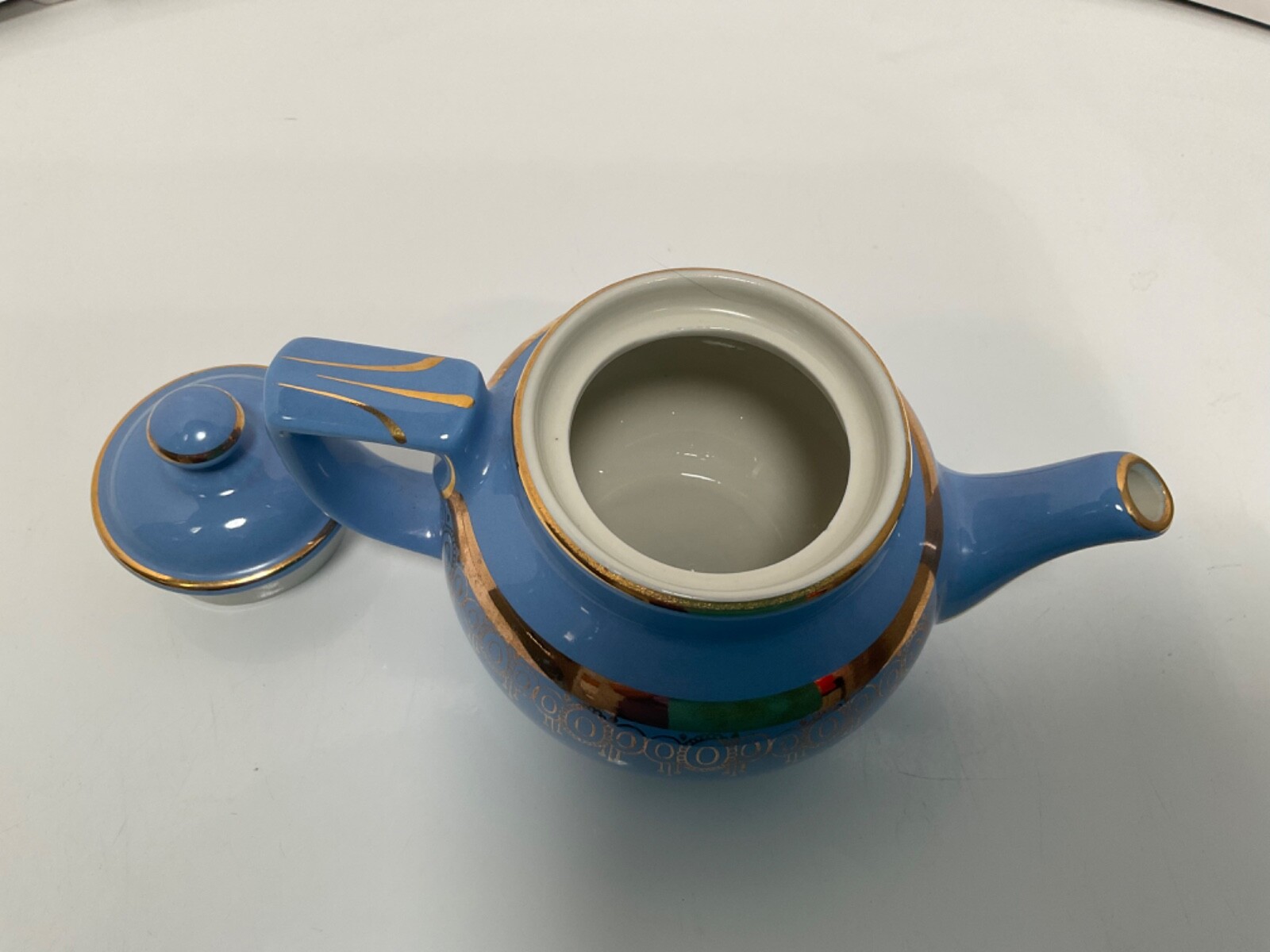 Hall Teapot 2 cup Blue & Gold Lace trim D handle 92USA eBay