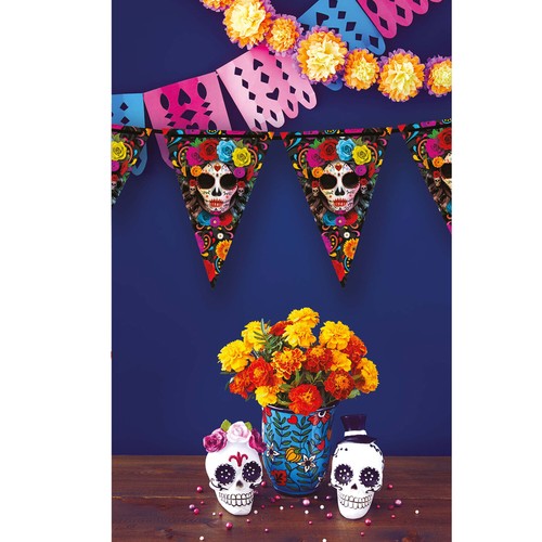 Schaurige Party Deko La Catrina Wimpel Girlande ca.300cm Tag der Toten Hängedeko