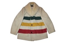 VTG HUDSON'S BAY x EDDIE BAUER BLANKET STRIPED WOOL COAT JACKET SHEARLING 44 XL