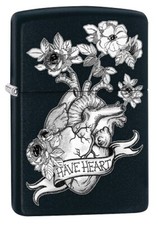 ORIG. ZIPPO "TATTOO HEART FLORAL" BLACK LIGHTER ** NEW ** 60005718 