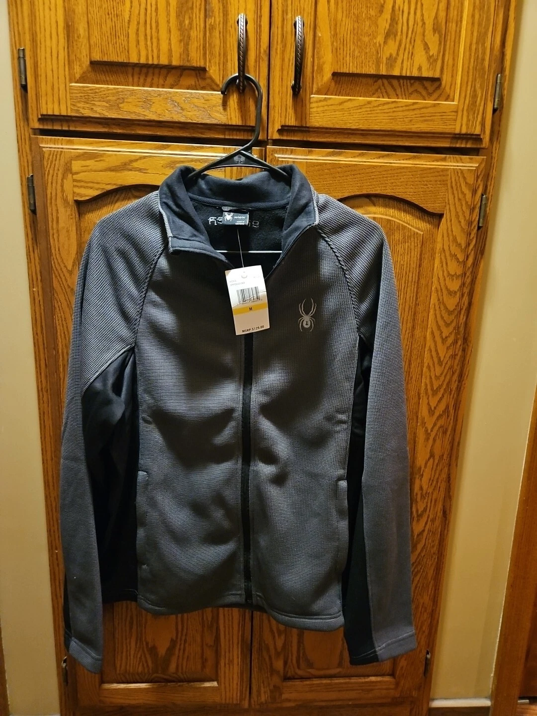 NWT Spyder Full Zip Fleece Black and Gray Jacket Mens Medium M