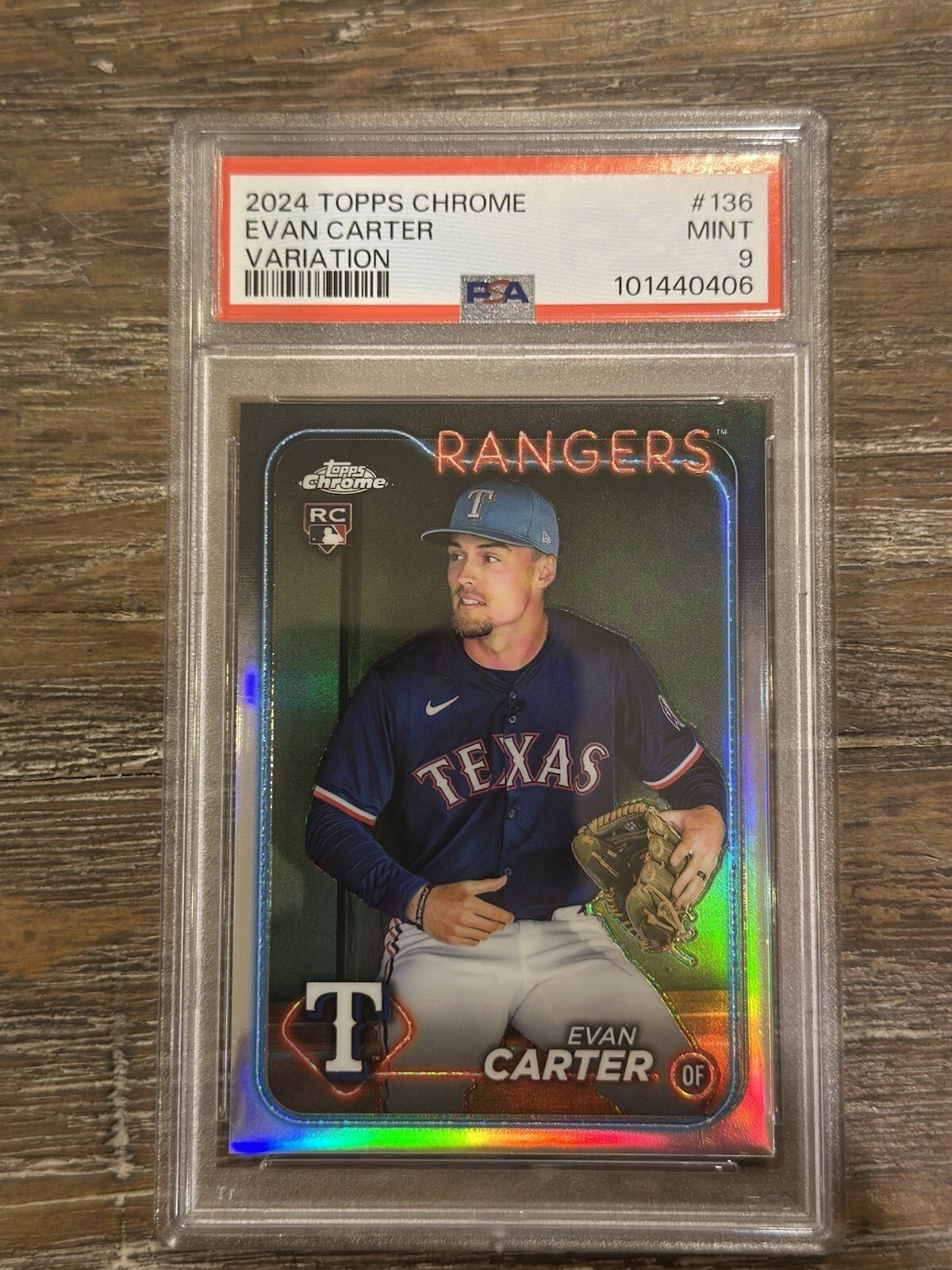2024 TOPPS CHROME VARIATION #136 EVAN CARTER ROOKIE RC PSA 9