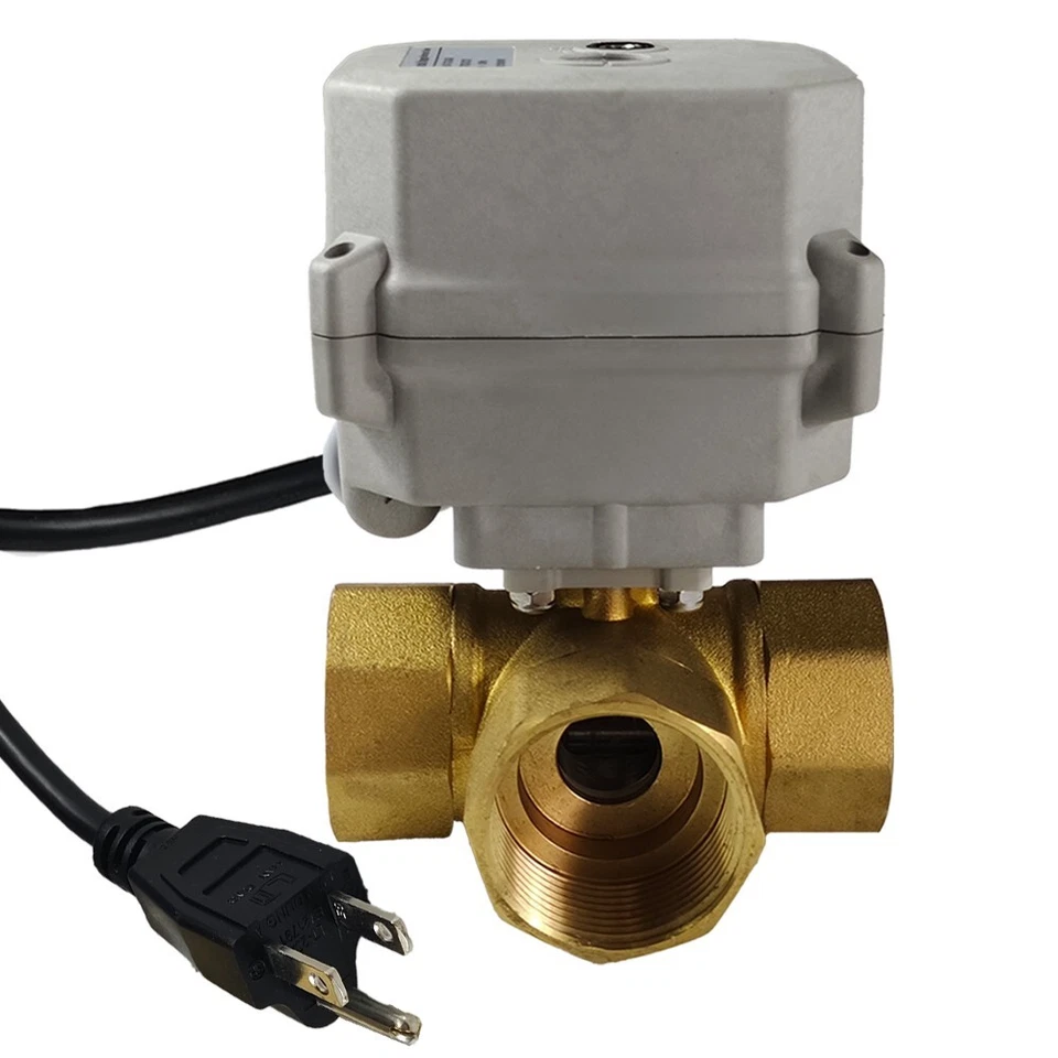 DN32 Brass 3 Way AC110~230V Motorized Ball Valve, 1 1/4" US standard 3-pin plug - Image 2 of 4