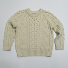 LL Bean Pullover Sweater Unisex Kids S4 White Cable Knit Long Sleeve Wool Blend