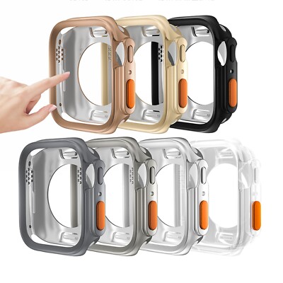 For Apple Watch 9/8/7/6/5/4/SE Case Aluminum Frame Soft TPU Cover 45/44/41/40mm 