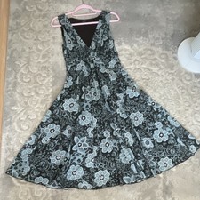 Papaya UK 14 Black Grey Floral V-Neck Fit & Flare Knee Dress Cotton Lined