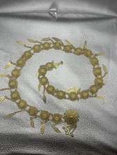 Vintage Gold Tone Metal Waist Chain Coin Discs Leaf Dangles Hook Clasp