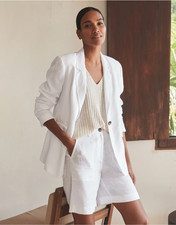 The White Company 100% Linen Longline Shorts White Size 18 BNWT RRP £79