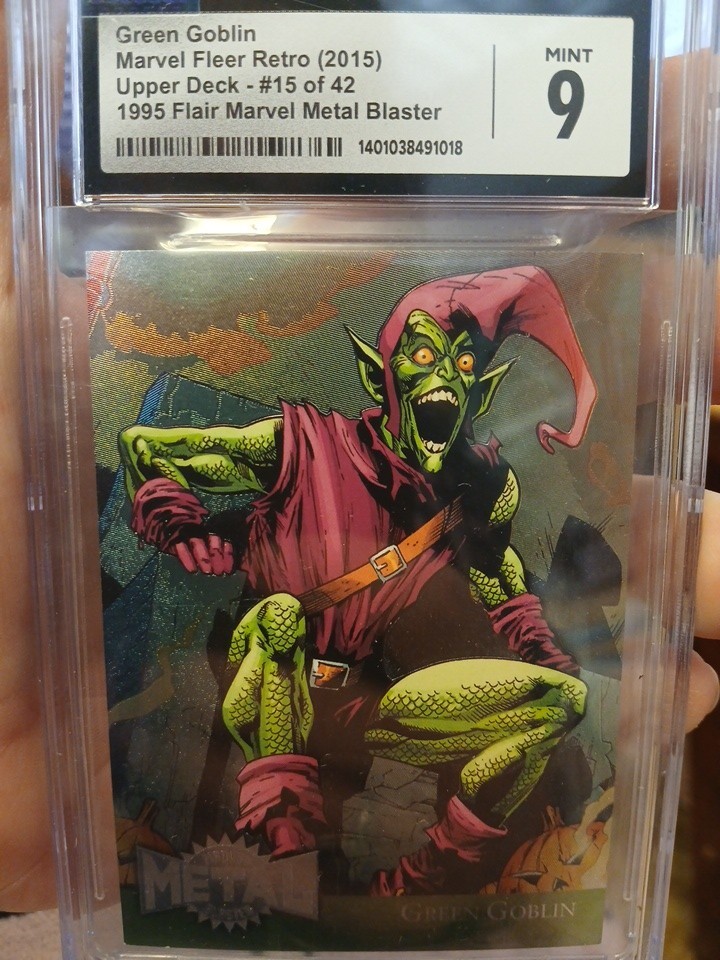 2015 Marvel Fleer Retro Metal Blasters Green Goblin #15 Graded 9 Mint Limited Ed