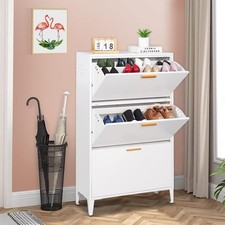 Shoe Cabinet with 3 Flip Drawers & Adjustable Shelf, Metal Shoe Storage Cabinet
