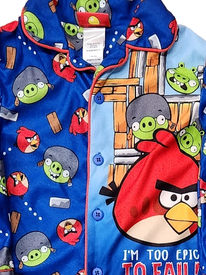 Juego de pijama de 2 piezas de personaje de franela azul Angry Birds para niños Foto 2 de 2