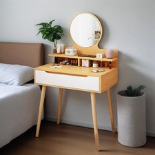 Modern Bedroom Dressing Table with Mirror White Vanity Desk Storage Shelf Desk