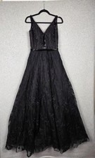 Rachel Allan Dress Womens 8 Black Beaded Floral Tulle Ball Formal Evening Prom