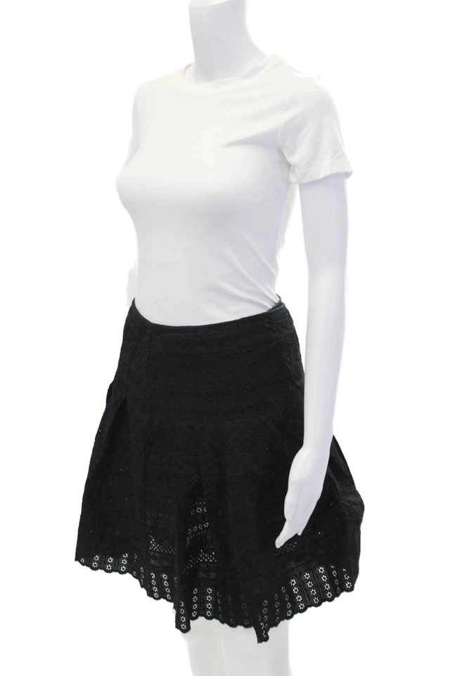 Falda Nanette Lepore Mujer Algodón Ojales Plisada Forrada Línea A Negra Talla 2 Foto 2 de 4