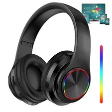 Black Bluetooth Headset, LED, Foldable, Wireless, Over Ear, HiFi, Mic, PC, Game