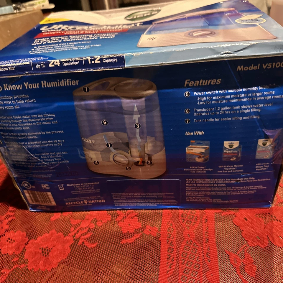 Humidificador Vicks UltraQuiet Cool Mist 1.2Gal Med/Lg Habitación Hasta 24 horas V5100NS Nuevo Foto 3 de 3