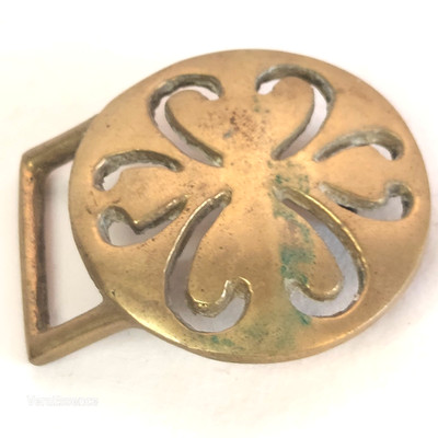 Vintage Solid Brass Clover Design Belt Buckle #222 Taiwan Brutalist 2'' diameter