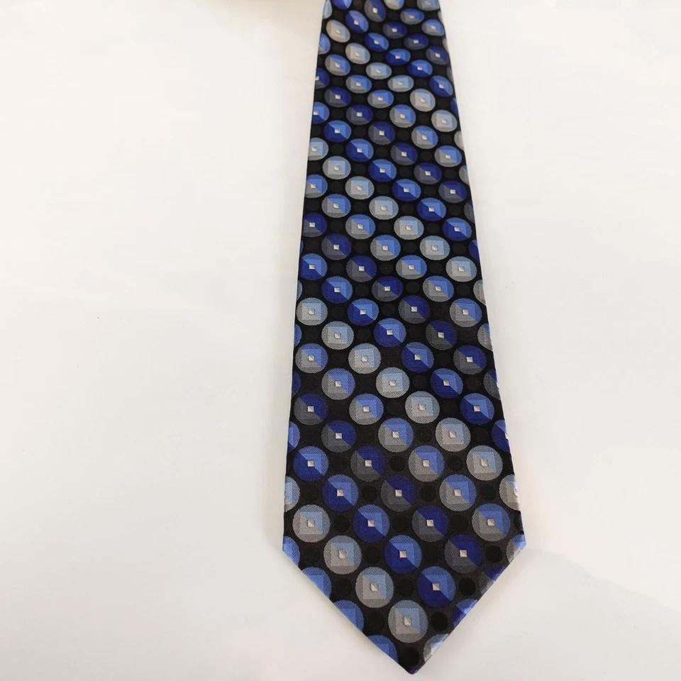 Gravata de pescoço masculina STAFFORD azul disco geométrico designer moderno de smoking Corpcore - Imagem 4 de 4