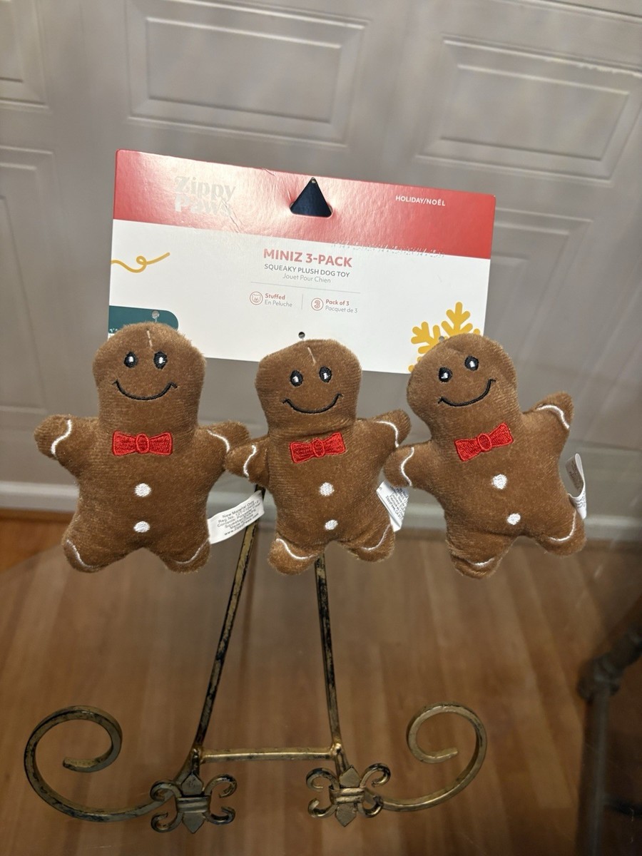 Squeaky Plush Dog Toy Christmas Holiday Mini Gingerbread Men Zippy