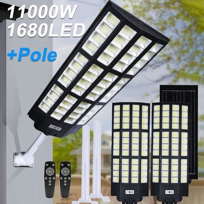 2PCS 11000W Commercial Solar Street Light Outdoor Dusk to Dawn Super Bright Lamp