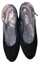 Vtg Bruno Magli Slingback Pumps Peep Toe Black Suede Italy Womens 9 B Lovely