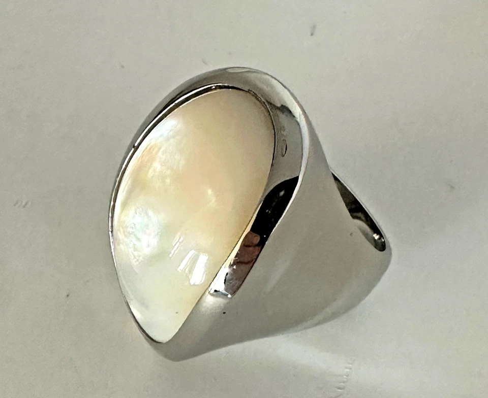 Honora Bold Grande Ovalado Nácar Blanco Anillo Acero Inoxidable Talla 7 NUEVO Foto 3 de 4