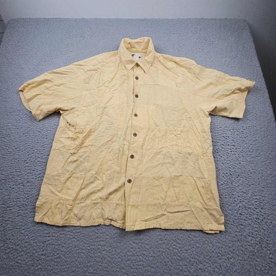 Camisa Banana Cabana Para Hombres XL Amarilla Manga Corta Abotonada Seda Hawaiana Foto 2 de 4