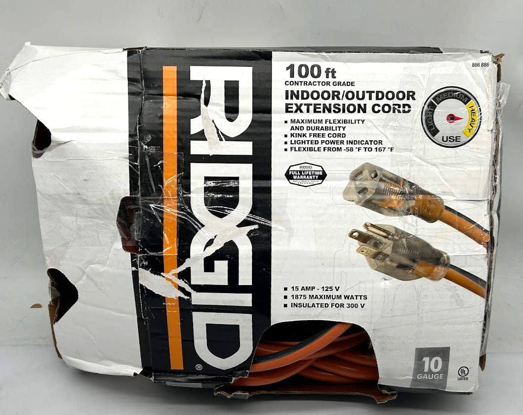 RIDGID 866886 100 ft. 10/3 Extra Heavy-Duty Extension Cord