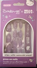 The Crème Shop Hello Kitty Púrpura Ojo de Gato Uñas Prensadas Medianas Almendra 28 piezas