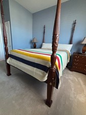 Vintage Hudson's Bay 6 Pt Wool Blanket Multicolor, Made in England Queen 97"x94"