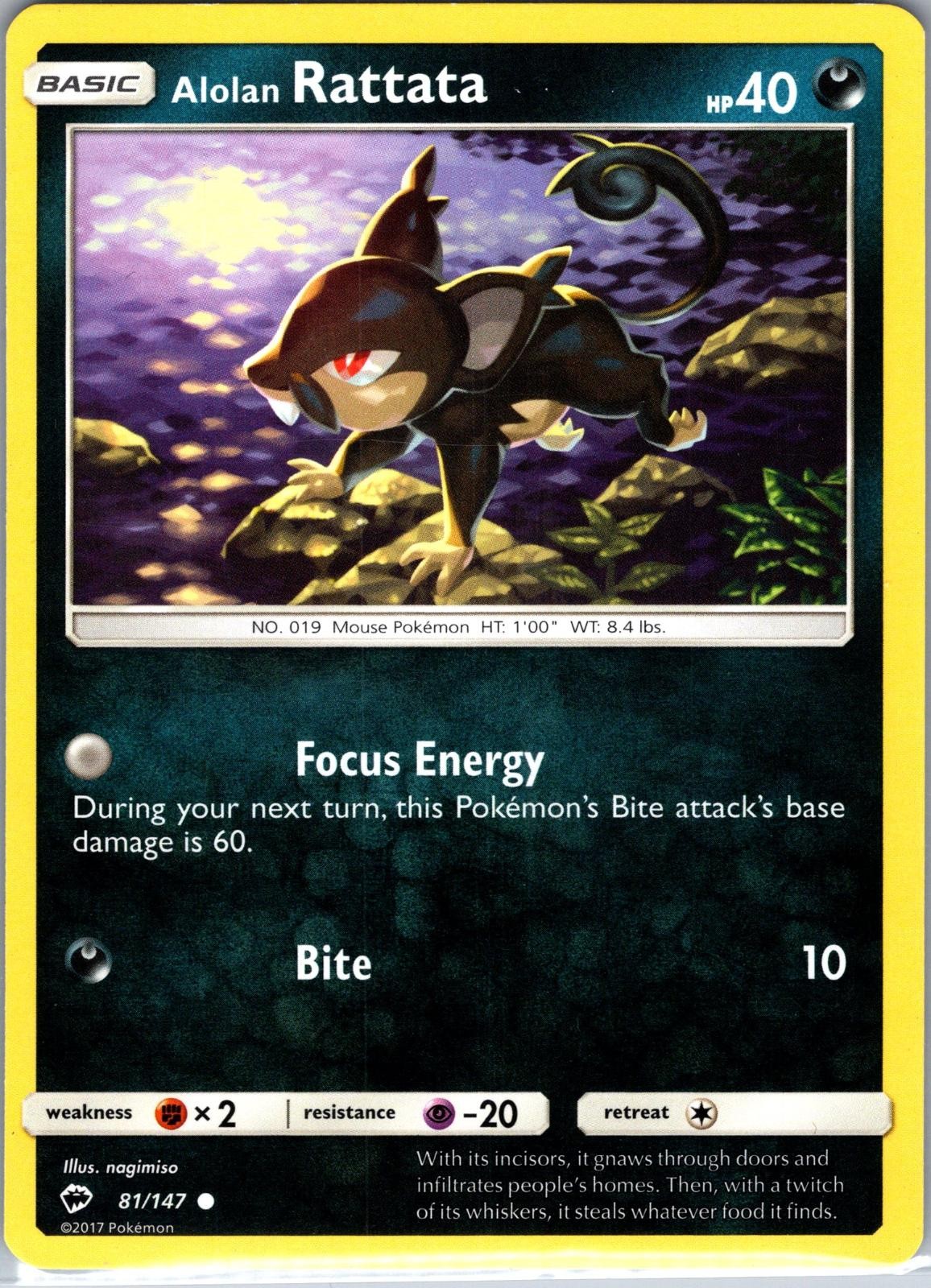 Alolan Rattata 81/147 Common Burning Shadows Pokemon Lightly Played