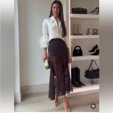 ZARA SATIN EFFECT LACE SKIRT ZW COLLECTION SIZE SMALL BROWN  5919/212/700