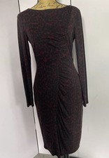 Whistles Red & Black Animal Print Ruched Stretchy Dress Uk10 PB1