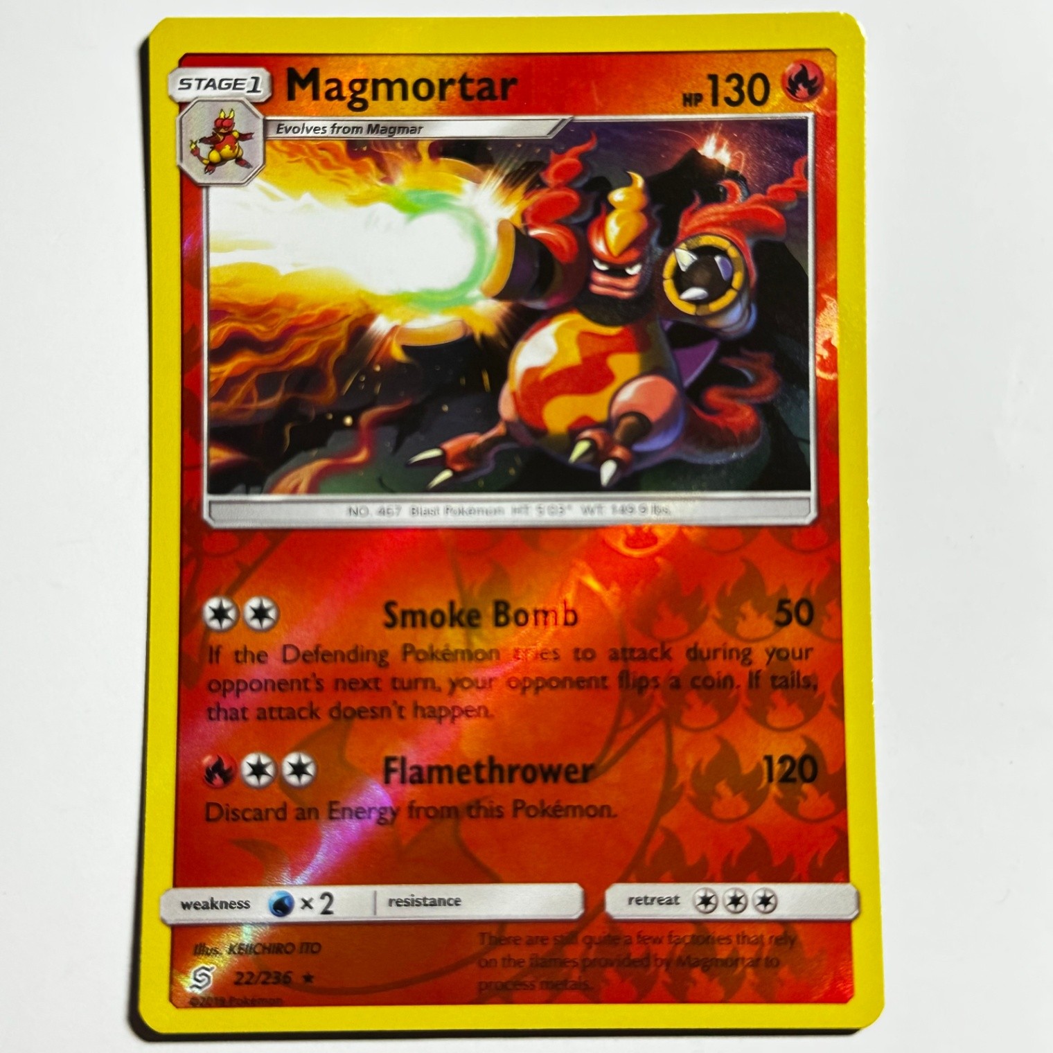 Magmortar 22/236 Rare Reverse Holo Card SM - Unified Minds SM11 Pokemon TCG LP
