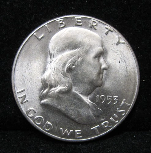 1953-S FRANKLIN HALF DOLLAR - 90% SILVER - UNCIRCULATED -  NICE  AND SATINY