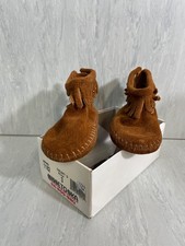 Minnetonka Leather Infant Baby Brown Suede Moccasins, Style 1182 Size 3 NIB