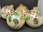 Set of 4 Vintage Union Tech Glass Christmas Ornaments Hand Painted Holly Berry