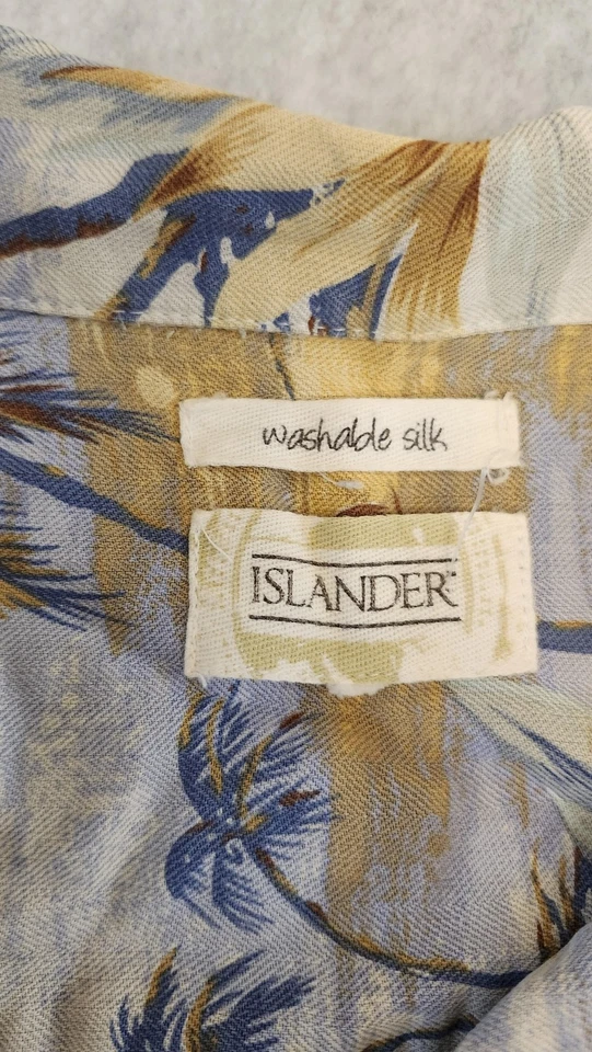 Camisa Islander Para Hombre Extra Grande Seda Floral Hawaiana Palma Lavable Informal Foto 2 de 4