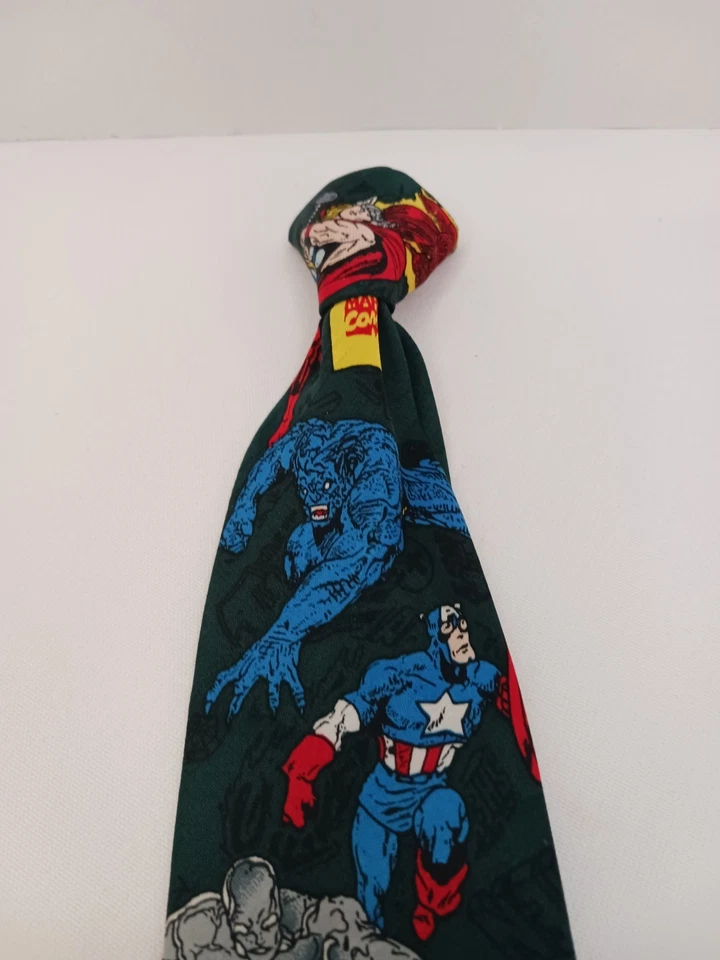 MARVEL COMICS Silk Tie Clip On Kids 1990's  Spider-Man Hulk Silver Surf - Image 4 of 4