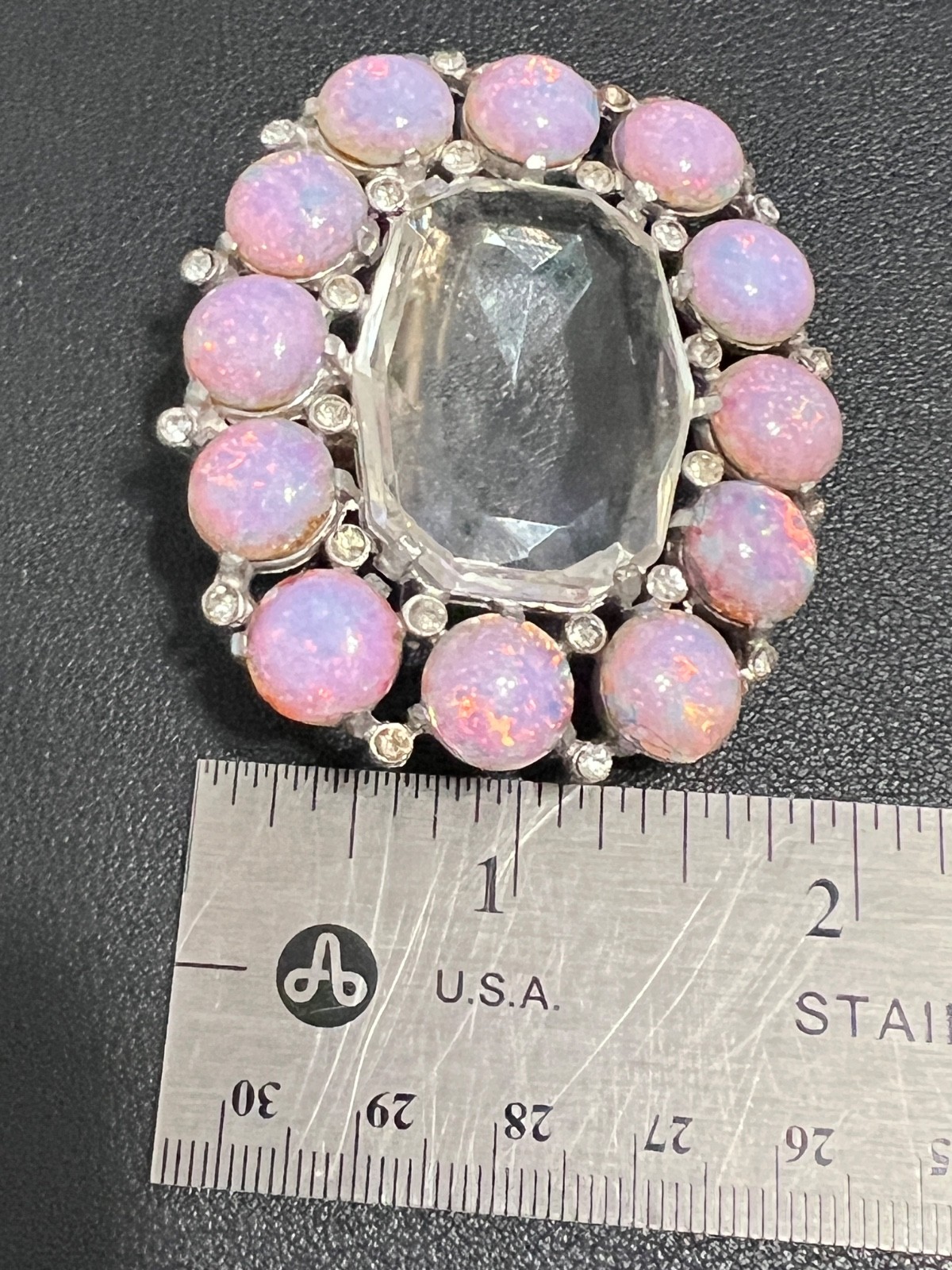 Vintage Brooch Rectangular stone w/ iridescent ci… - image 8