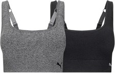 PUMA 2 Pack Seamless Sports Bra Wire Free Pull on, Black  Gray, Large