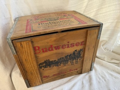 Wood Budweiser Beer Anheuser Busch Crate Storage Box w/ Clydesdale