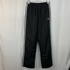 Adidas Straight Leg Windbreaker Pants Boys XL Black Lined Ankle Zip Track 30x31