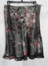 Vintage Women's Y2K Black Sheer Mesh Floral Overlay Midi Skirt Sz 10