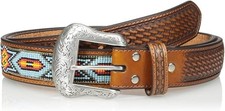 Nocona Belt Co. Mens Western Leather Beaded Inlay Belt Tooled Brown Size 36