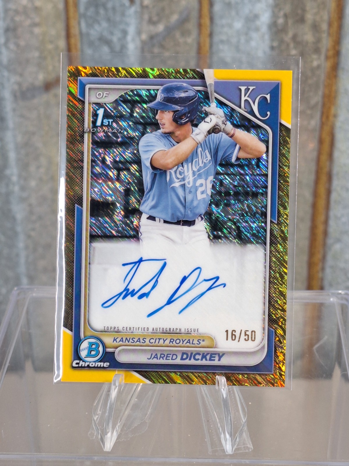 Jared Dickey 2024 1st Bowman Chrome Gold Shimmer Auto /50 Royals 🔥⚾⚾🔥