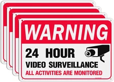 Video Surveillance Sign, All Activities Are Monitored - 4 Pack - 12 X 8 Inches R