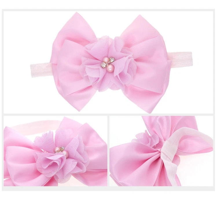 10 PCS Girls Headband Cute Lace Beads Crystal Bow Flower Hair Band Accessories - Image 4 of 4